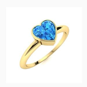 18k yellow gold 3.51 carat Swiss blue topaz bezel heart in ring